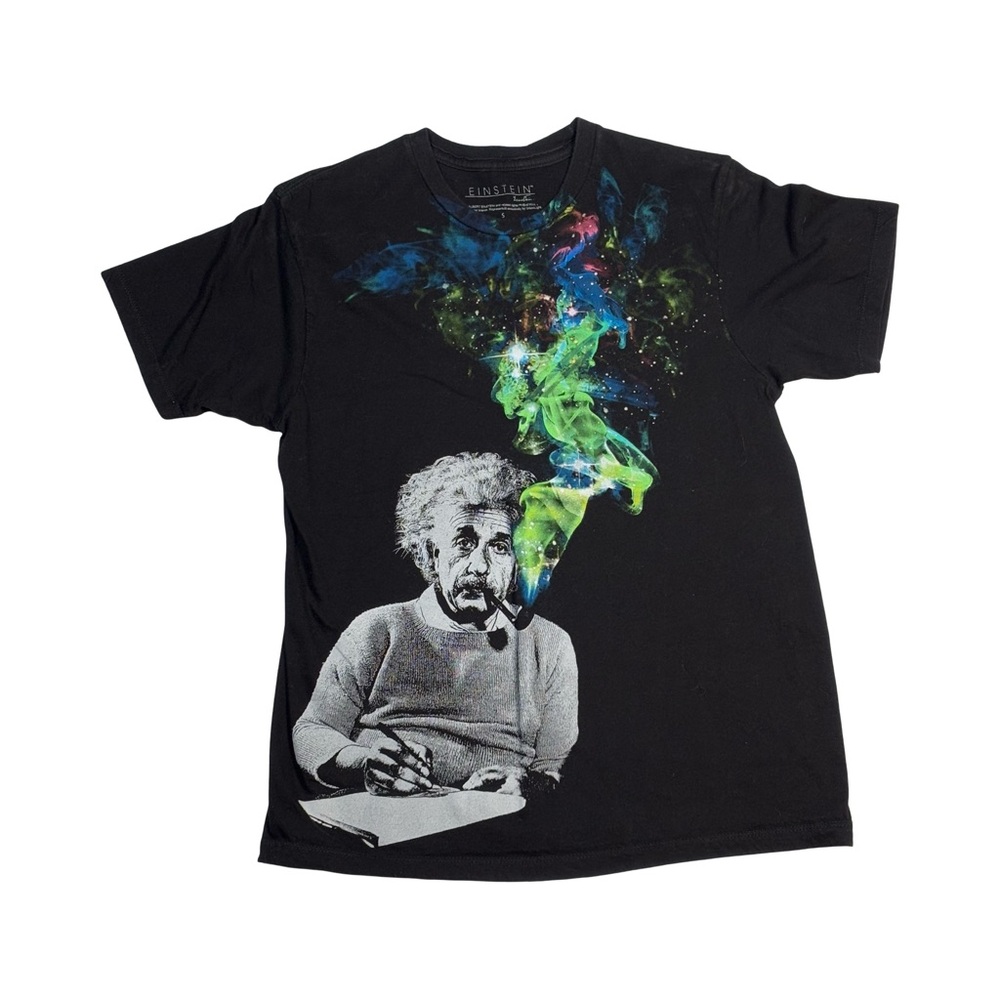 Albert Einstein Mens Short Sleeve Crew Neck Graphic Tee Size S Black 100% Cotton
